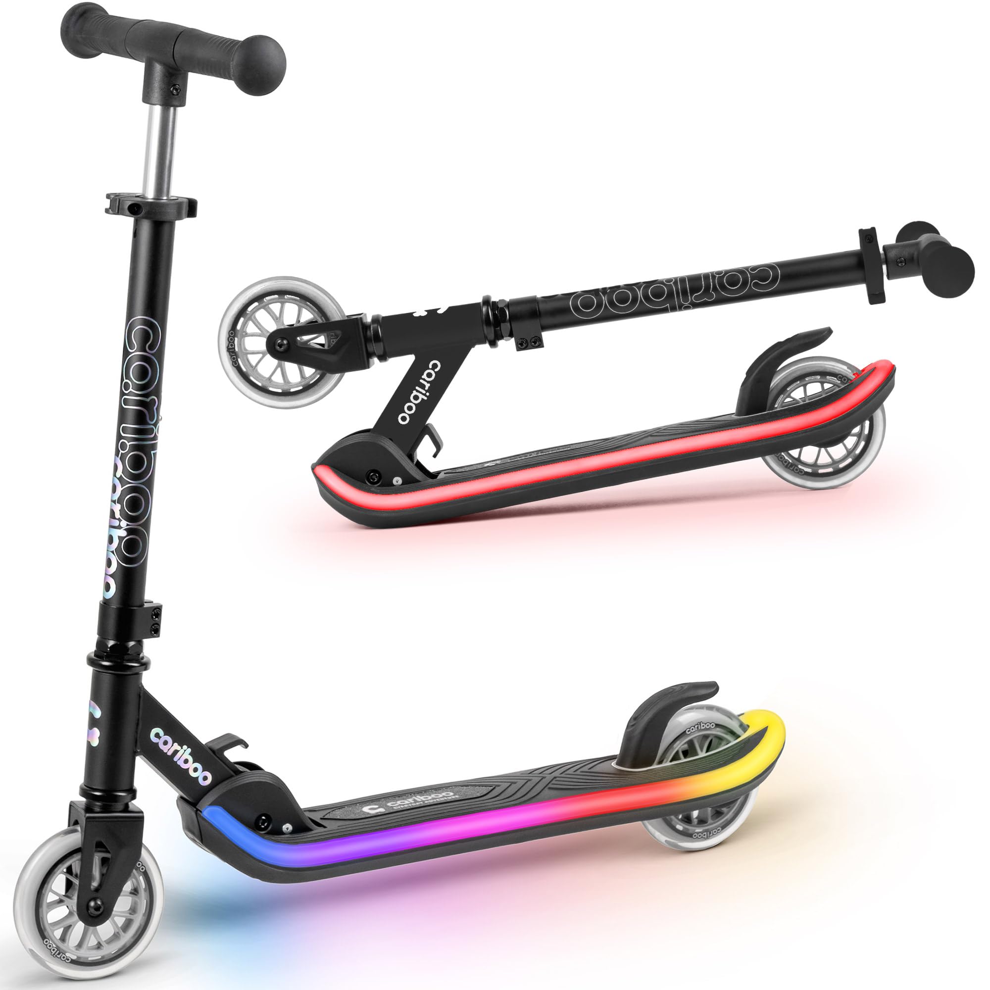 Cariboo Patinete Niño 3 años - Plataforma Luminosa - Plegable - Manillar Ajustable - hasta 50 kg - 5 Modos Multicolor - LEDstar