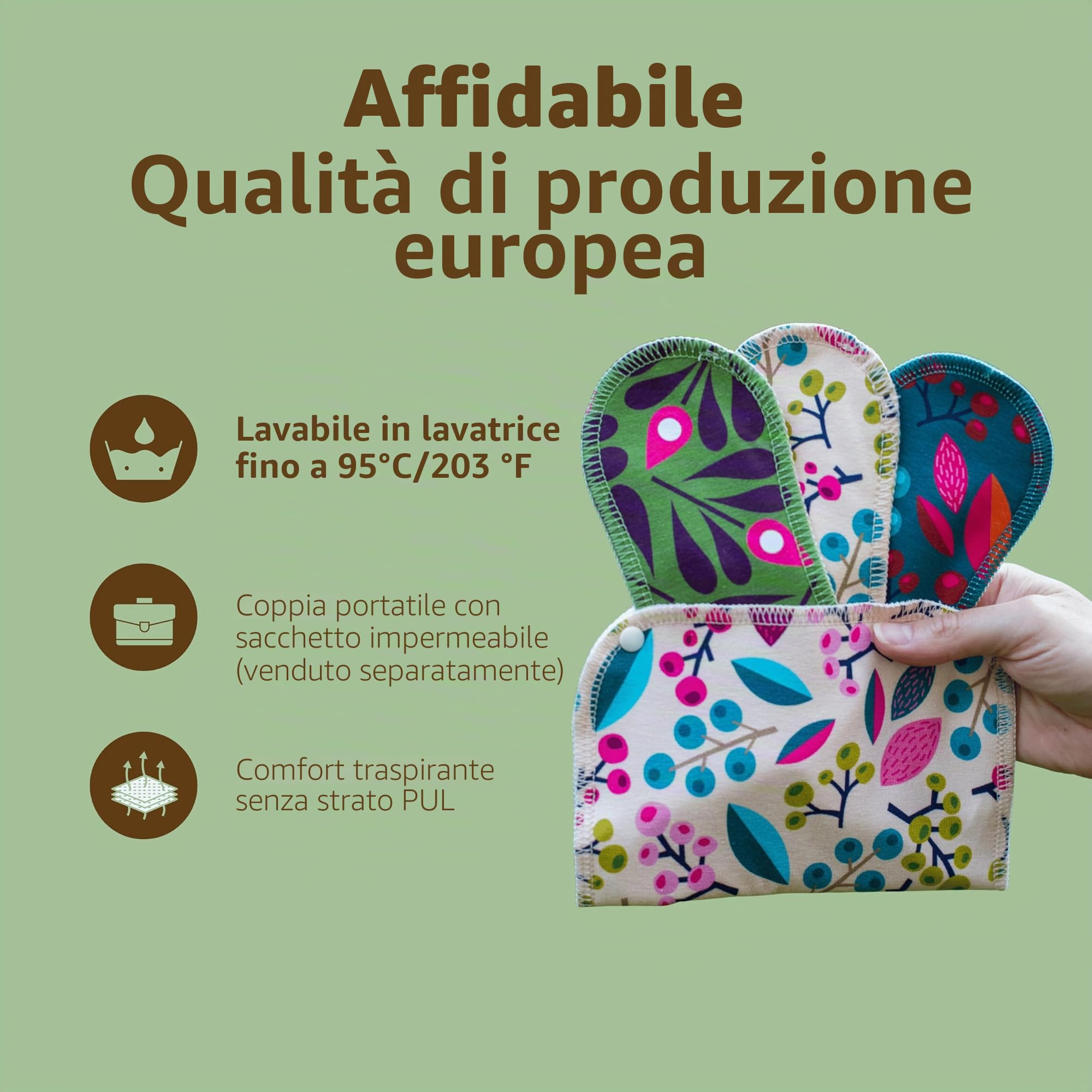 Salvaslip Lavabili Cotone ORGANICO; 7 Pezzi (S) Donna MADE IN EU; Assorbenti Lavabili senza PUL; Riutilizzabili per l'uso quotidiano e perdite vaginali, NON per il ciclo menstruale
