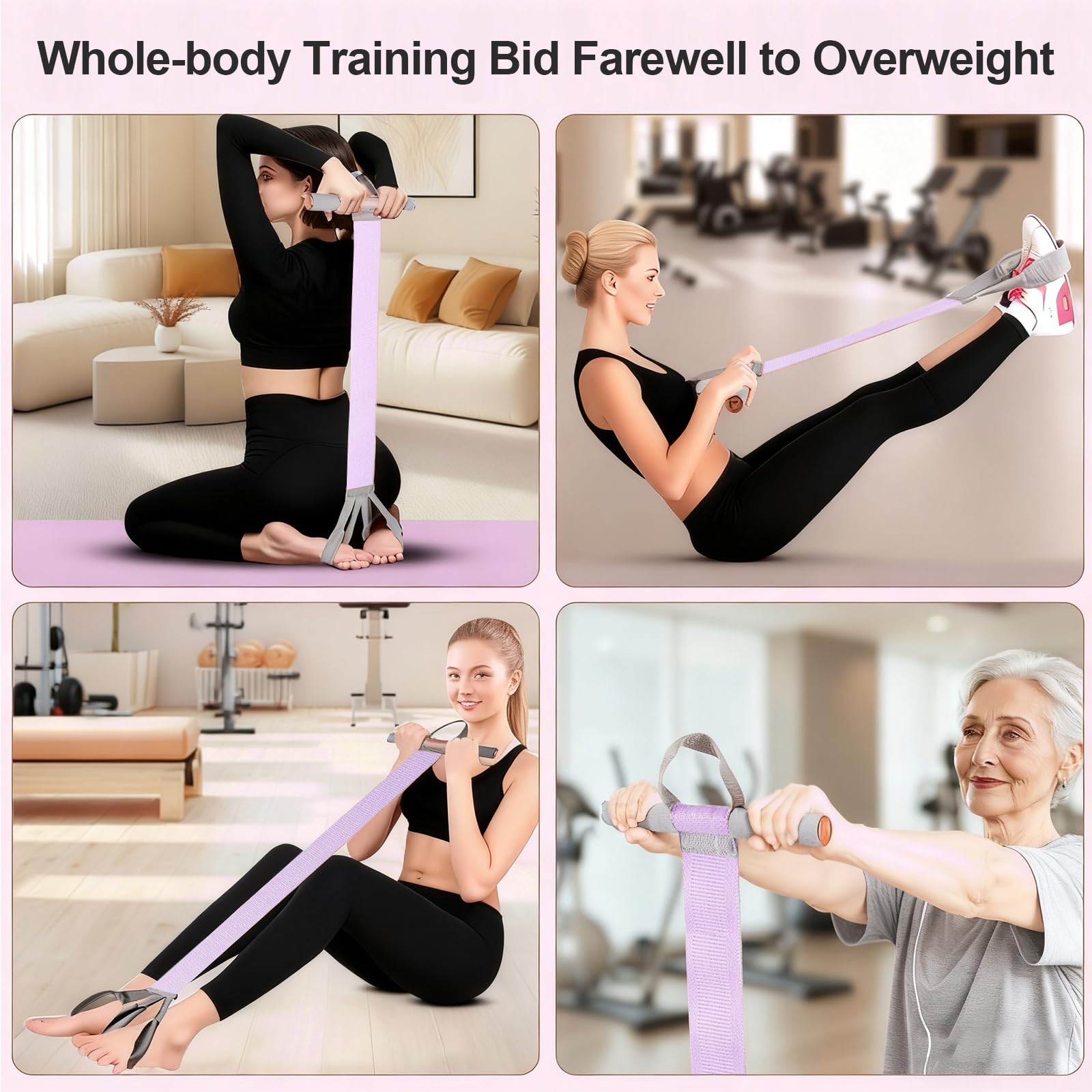 Set Elastici Fitness 2-in-1 in Tessuto con Maniglie e Pedale Antiscivolo, Elastici Palestra da 120 lbs per Allenamento Completo e Riabilitazione, Include Elastico a 8, Viola
