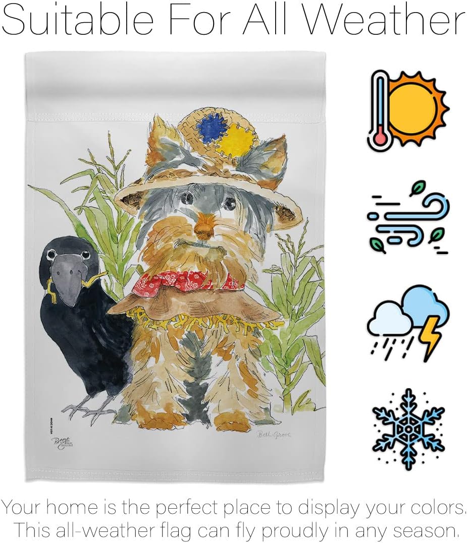 Yorkshire Scarecrow Garden Flag - Fall Halloween Witch Trick or Treat Spooky Night Black Cat Season Autumntime Pumpkin - House Decoration Banner Small Yard Gift Double-Sided Made In USA 13 X 18.5