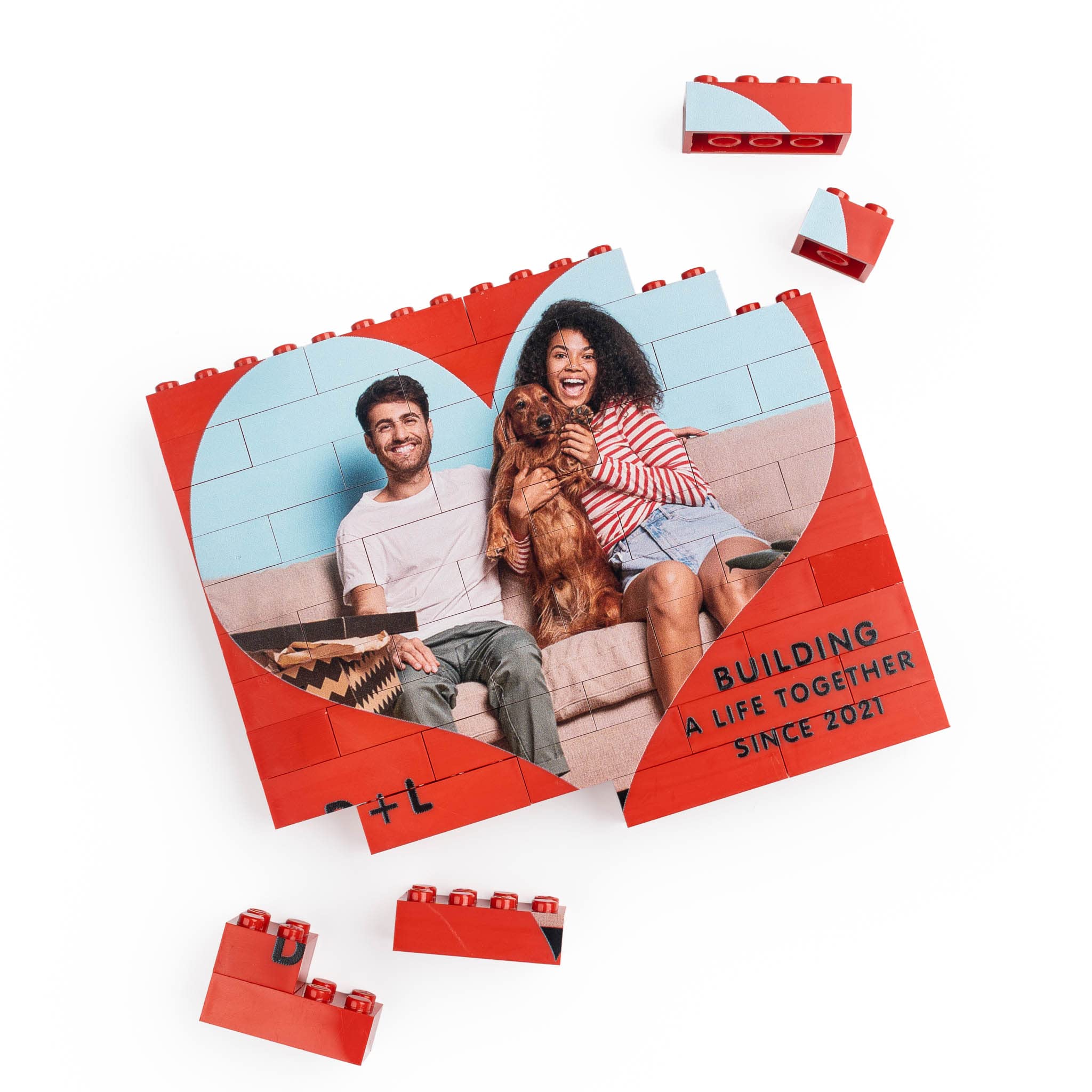 Wanapix | Puzzle Personalizado de Bloques con Foto o Texto San Valentín, Sorprende a tu Amor con un Recuerdo Único y Emocionante | 49 Piezas de Bloque (Rojo)