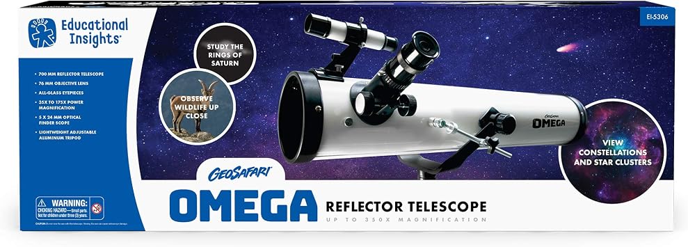 Educational Insights GeoSafari Vega 360 Telescope | 50 mm Beginner Telescope for Kids 8-12, Refractor Telescopes, Astronomical Telescopes for Stargazing, Includes Two Eyepieces