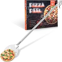 Homikit Pizzaschieber, 22,8 x 25 x 112cm Edelstahl Perforierter Pizzaschaufel, Pizzawender mit Abnehmbaren Metallgriff zum Leichten Gleiten Pizzastein, mit Rund Kanten für Backofen Grill Steinofen