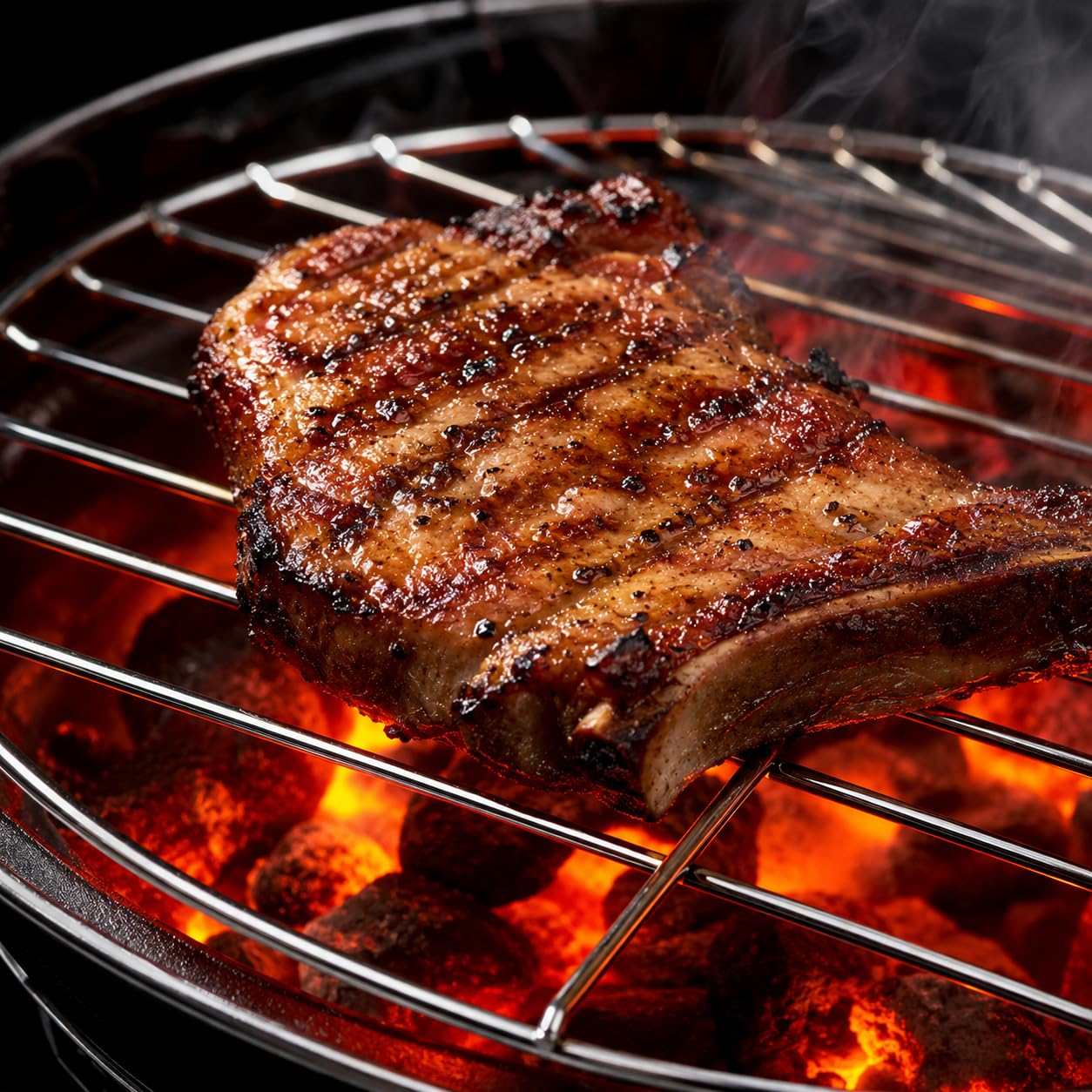 BBQ Barbecue a Carbone 58x40x40cm | Griglia Rotonda Giardino Balcone Terrazza | Acciaio Smaltato Nero, Griglia Cromata Ø38cm, Ruote, Ripiano | Certificato TUV GS | Carbonella Weber Compatibile
