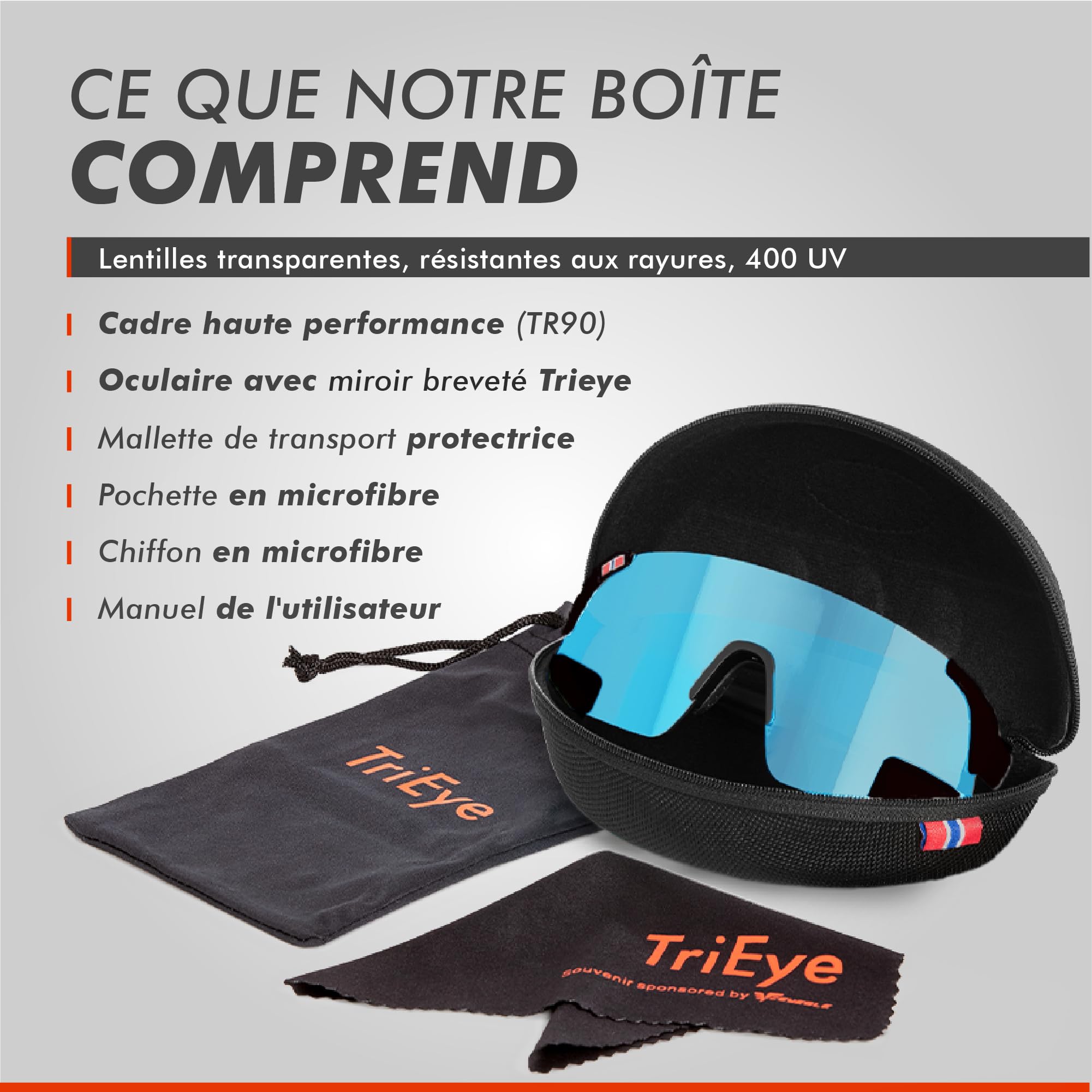 TriEye View Sport Lunettes de soleil polarisées homme femme – Lunettes de vélo avec rétroviseur intégré, monture TR90 légère, protection UV400