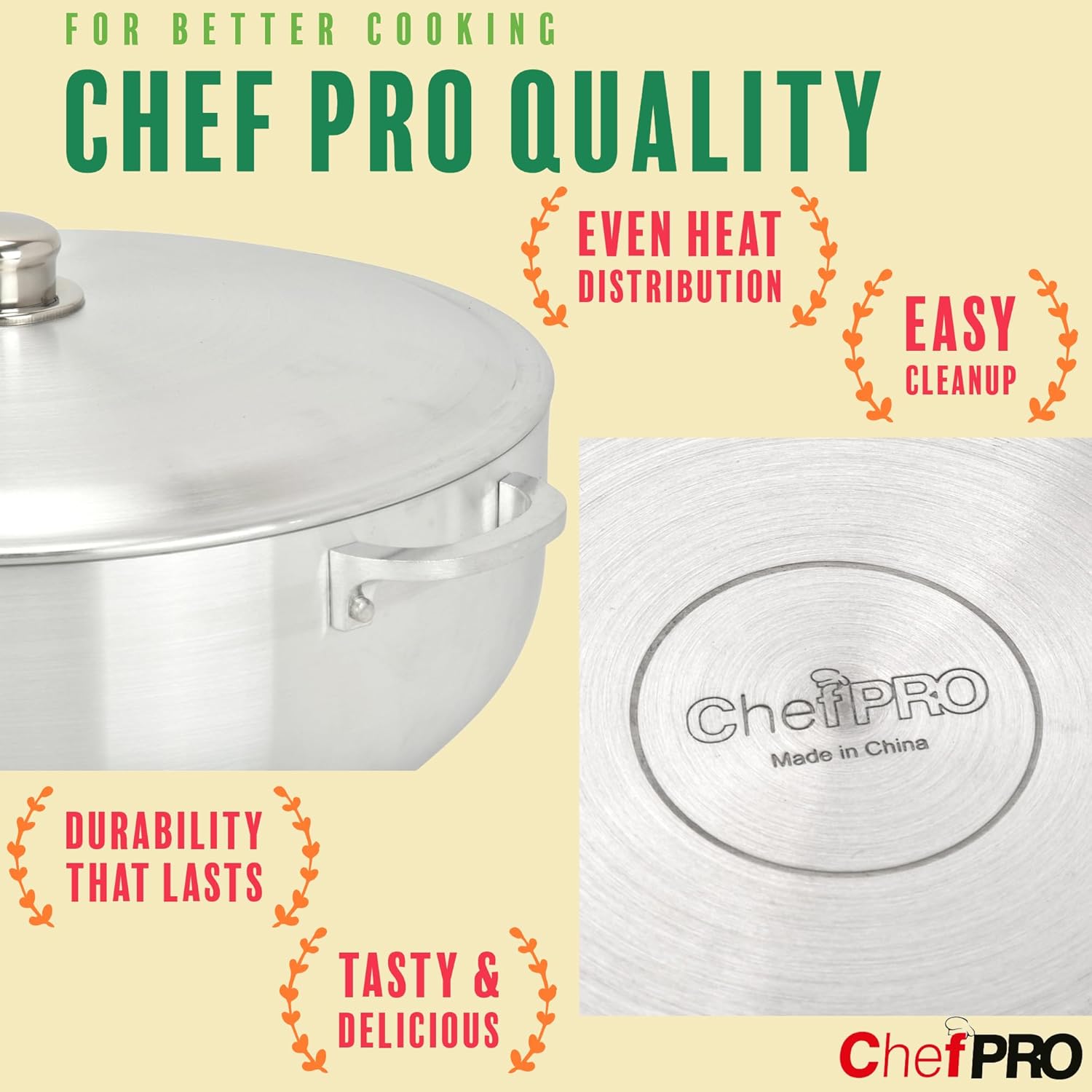 ALUMINUM CALDERO STOCK POT by Chef PRO, Superior Cooking Performance for Even Heat Distribution, Perfect For Serving Large & Small Groups, Riveted Handles, Commercial Grade (9.3 Quart)