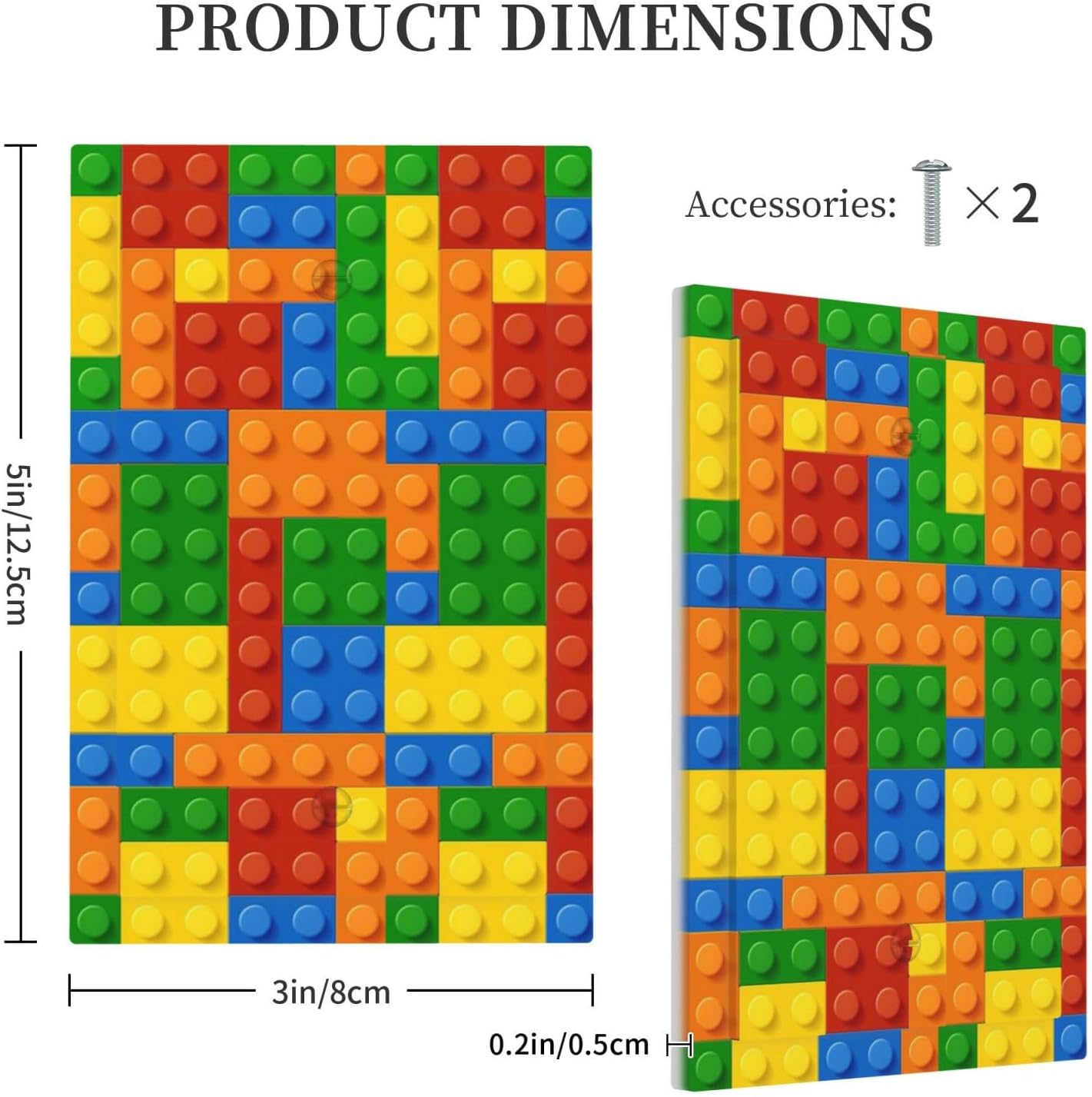 Decorative Light Switch Cover Plate Colorful Bricks Red Yellow Blue Blocks 1 Gang No Device Single Blank Outlet Covers Wall Plates for Electrical Outlets Faceplate for Bedroom Home Decor