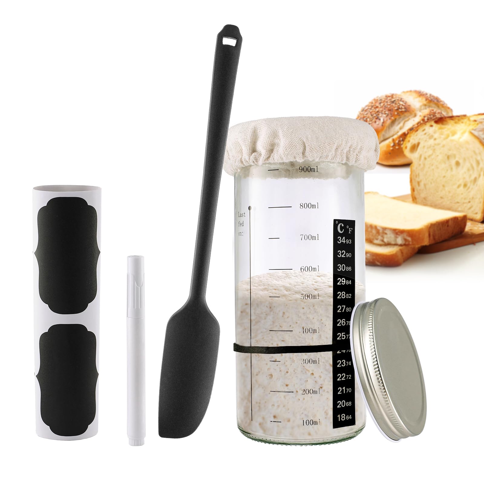 ビギナーズサワードウパンメーカー スターターキット 温度計付き - 3つのシンプルな材料で新鮮なサワードウパンを2~3斤作る サワードウパン発酵機、湿度/温度/タイミング調整、低温加熱、ヨーグルト、納豆、蒸しパン作り用 パン発酵器、多機能生地発酵器（ヒーター付き）、パン ・ピザ生地発酵ボックスキット（正確な温度制御付き）、パン、ヨーグルト、納豆、手作り AOUCNパン発酵 ボックス、再 ...