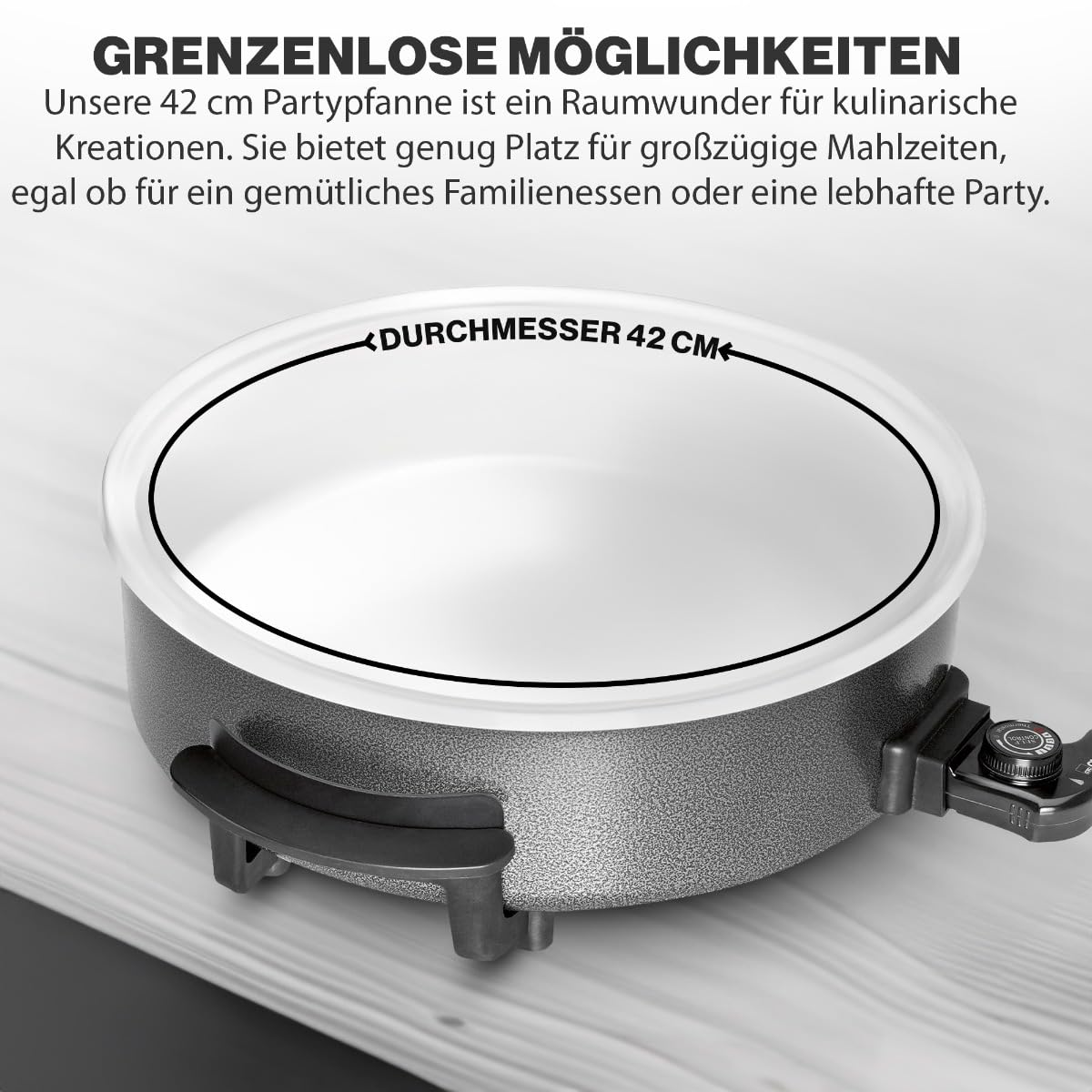 Clatronic Partypfanne Multifunktionspfanne Keramikbeschichteter Bräter mit Deckel Elektrischer Topf Thermostat Ø 42 cm PP 3570 C