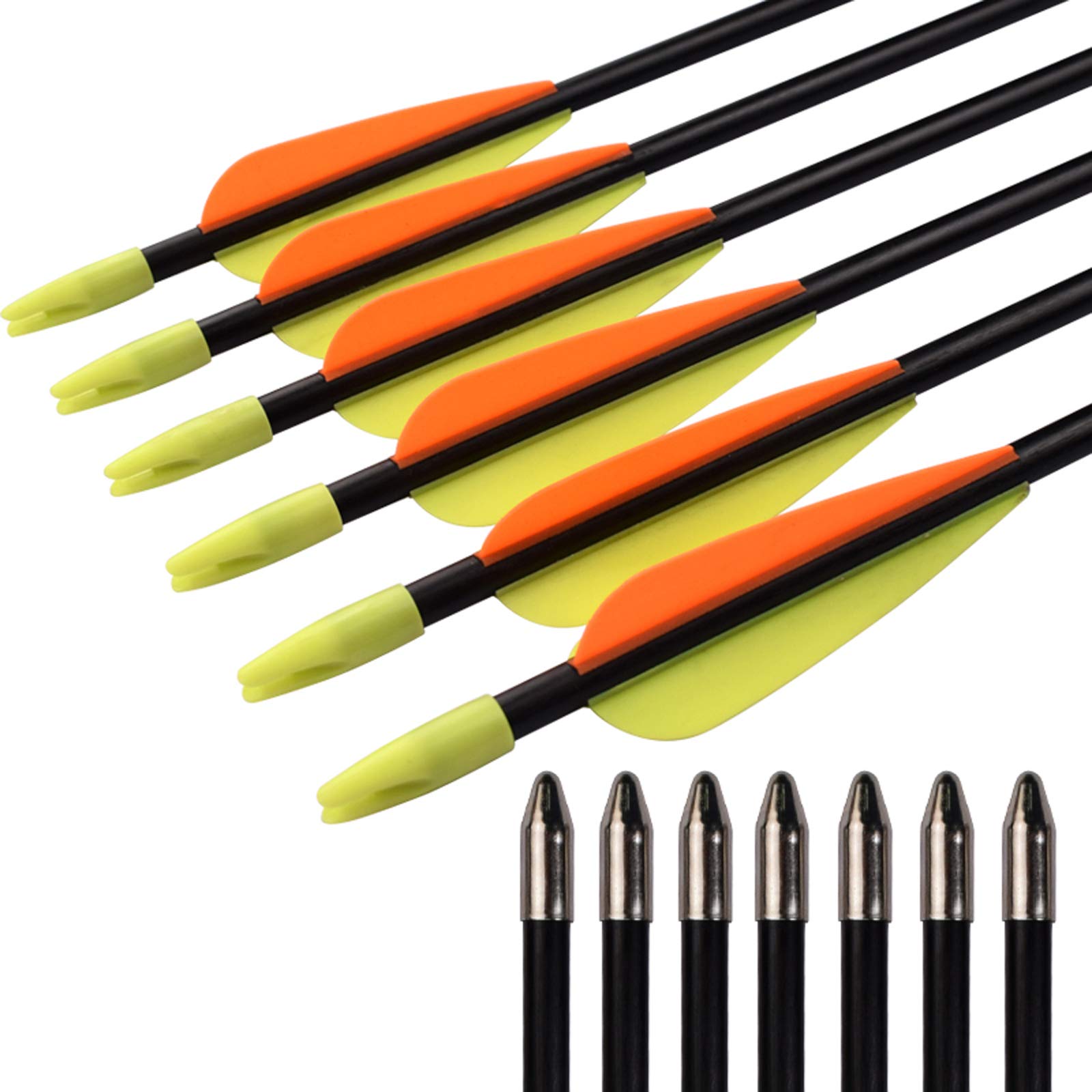 12er Fiberglaspfeil für Bogenschießen, 26 28 30 32 Zoll Bogenpfeile Pfeile Fiberglaspfeil für Sportbogen, Recurvebogen, Langbogen