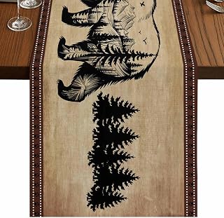 Brown Black Bear Table Runner 13x90in Farmhouse Cabin Forest Vintage Washable Kitchen Dining Table Decoration for Home Dinner Holiday Wedding Party