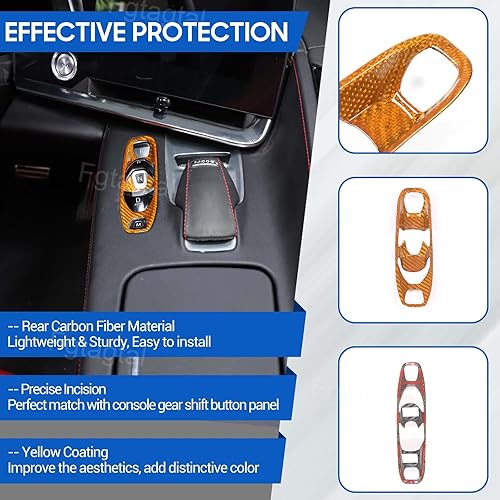 Miniatura 10 de Cubierta de fibra de carbono real para consola de cambios de panel de botón de palanca de cambios compatible con Chevrolet Corvette C8 2020-2023,