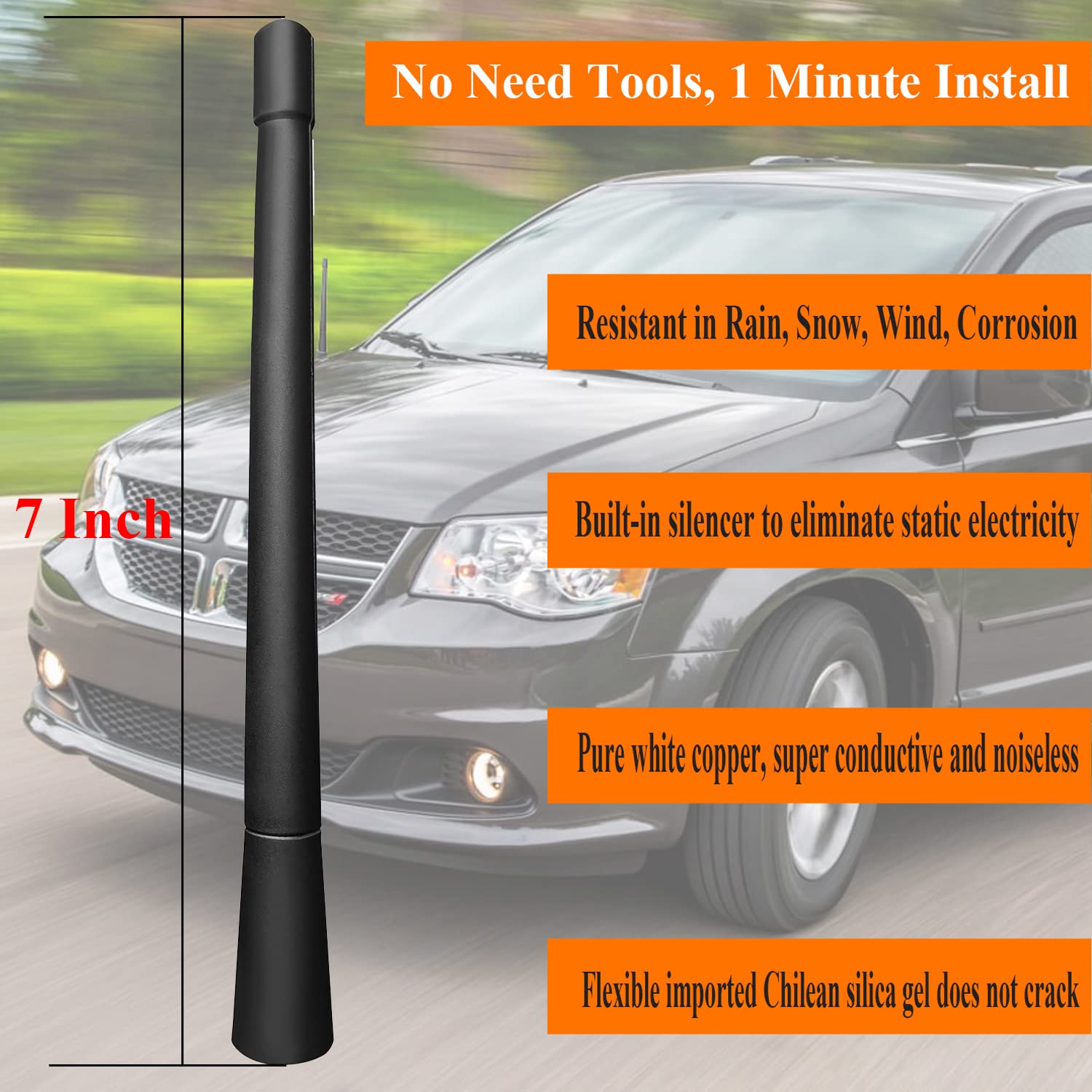 7 Inch Antenna Replacement for Dodge Grand Caravan (2008-2018), Dodge Grand Caravan Antenna, Flexible Rubber Antenna Mast