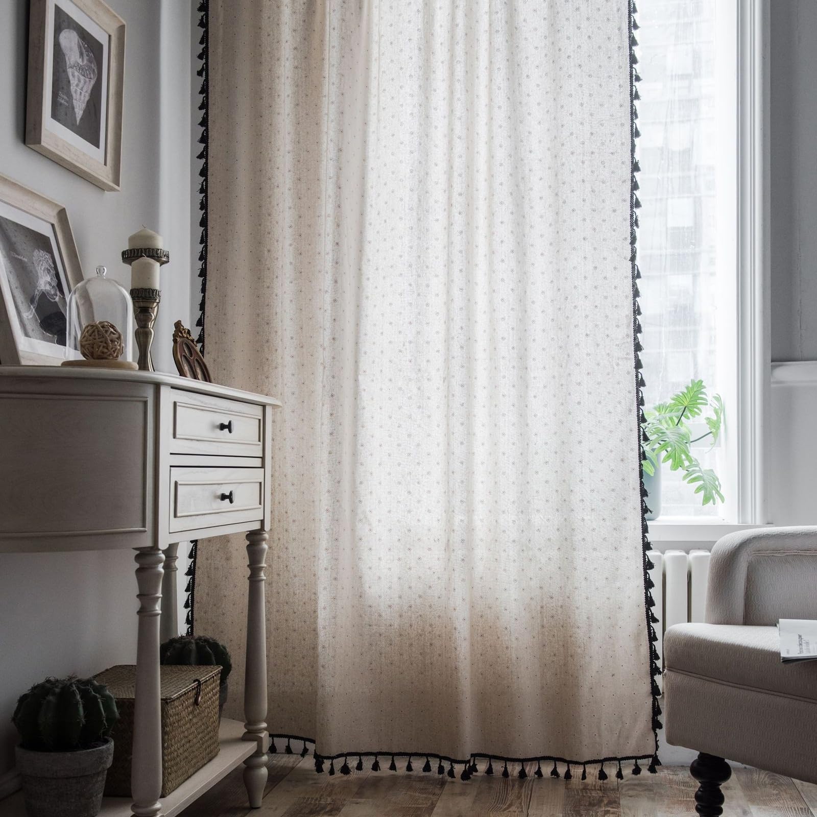 Cortinas opacas de margaritas beige KnSam de algodón ancho para ventanas de dormitorio