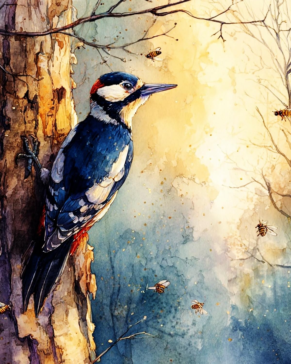 LIUBAISHI Paint by Numbers for Adults – Large 16x20 Canvas | Wall Art Decor for Bedroom, Stress Relief Painting Kit, Hobby Set with Brushes and Paints-Woodpecker Chasing Bees