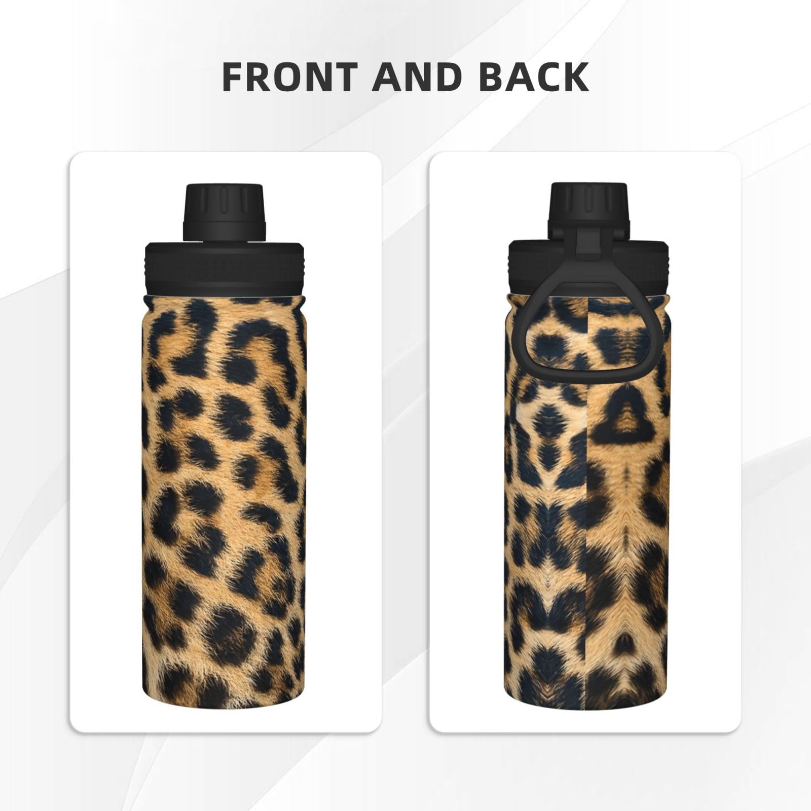 Borraccia termica in acciaio inox con stampa leopardata ruvida con manico, adatta per ciclismo, fitness