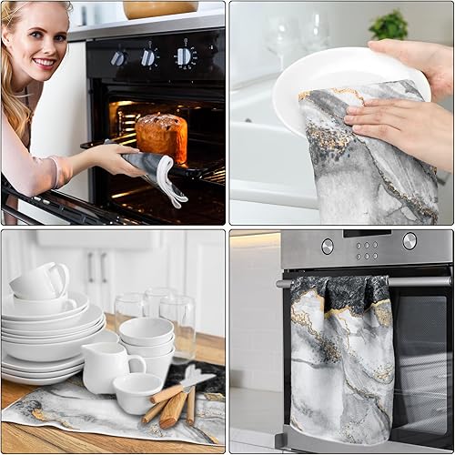 Miniatura 5 de Juego de 6 paños de cocina de mármol dorado y negro, paños de cocina absorbentes de 24 x 16 pulgadas, regalos de cocina, toallas de mano, regalos
