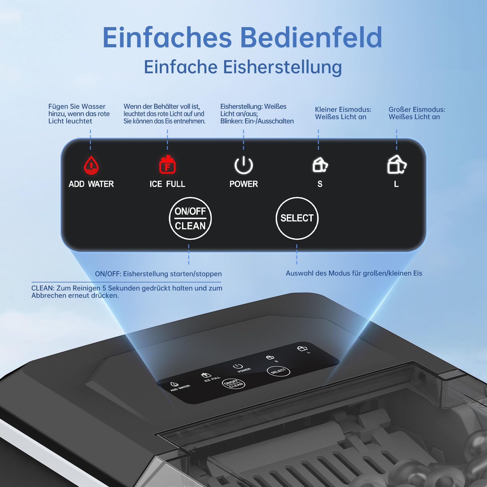 WIE Eiswürfelmaschine Kleine Eiswürfelbereiter mit Schaufel 1,3 Liter Wassertank 9 Würfel in 6 Minuten Eiswürfelmaschinen Selbstreinigende Ice Maker Leiser für Küche Büro Bar Party