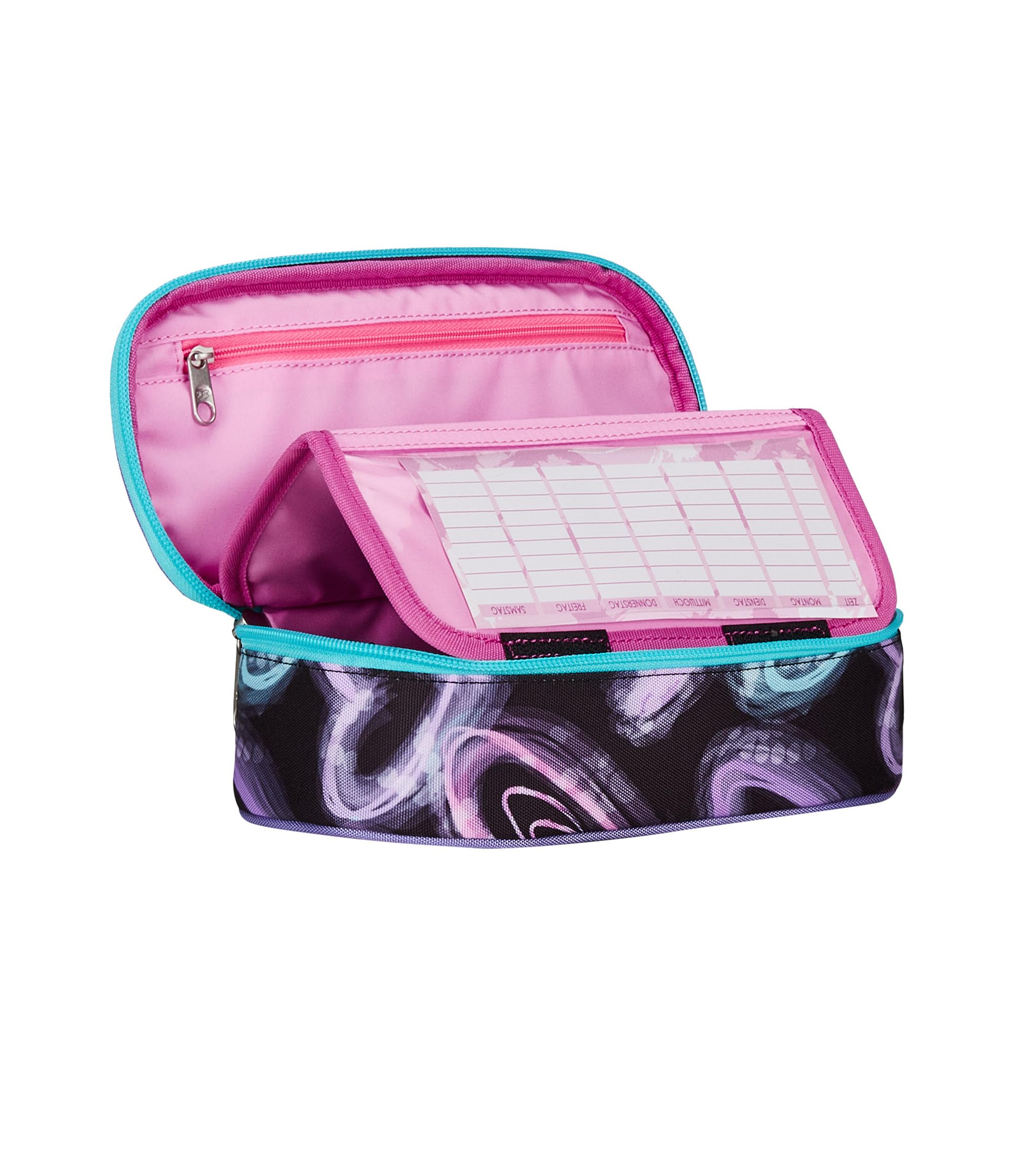 Seven Portapenne Scuola Round Plus, Nero. Rosa, Brilliant Heart, Bustina Ovale Con Tasca Interna ed Elastici Porta Penne, Accessori Zaino, Elementari, Medie, Superiori, Bambina Ragazza