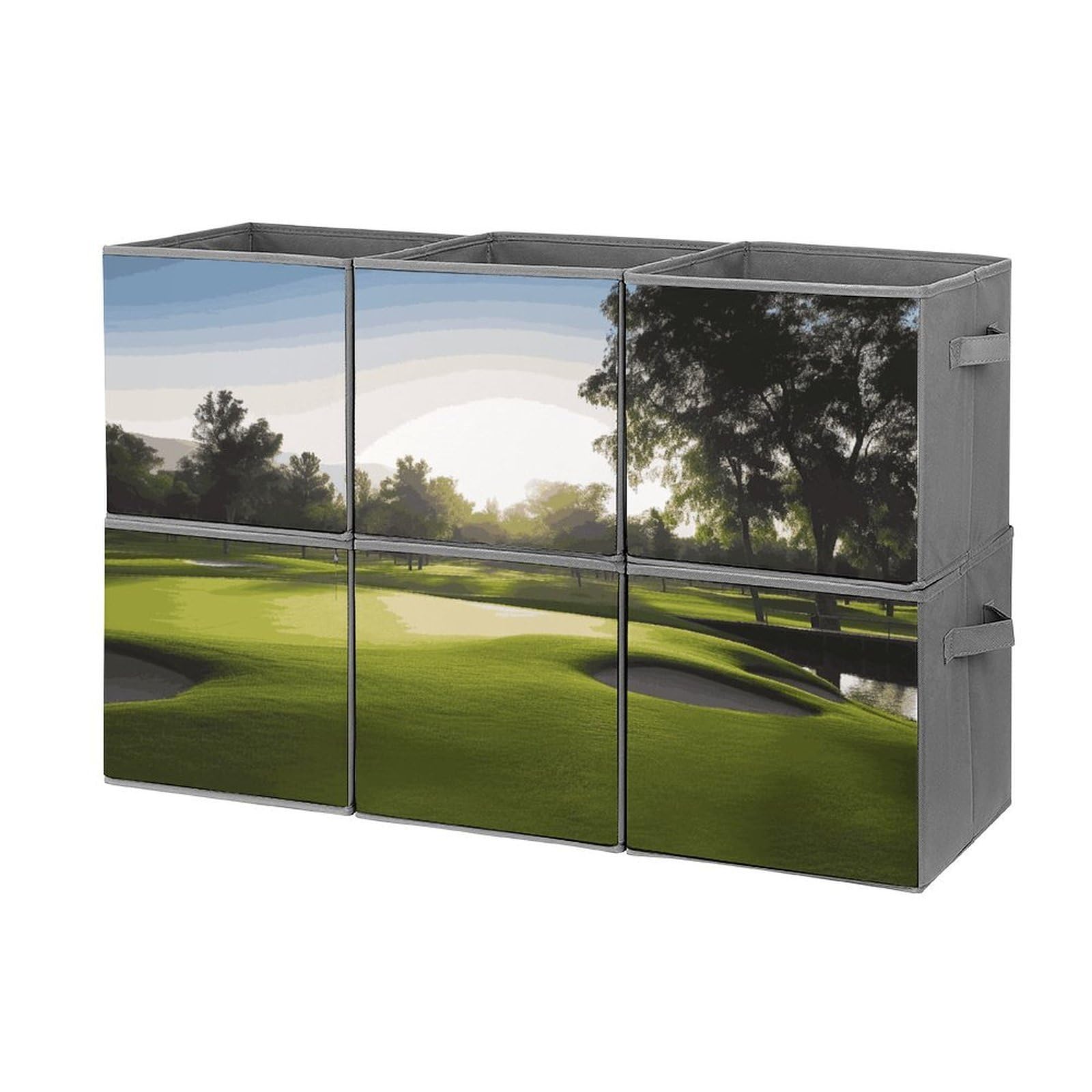 Fekiloot Style Golf Course Storage Bin For Foldable And Handles,Closet Organizer Of 6-Pack Stackable,Storage Box For Living,Room, Office,Bedroom,Closet
