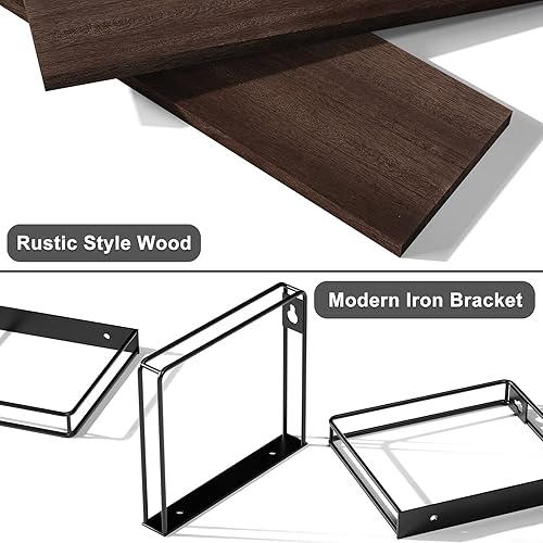 Miniatura 5 de SRIWATANA Juego de 3 estantes flotantes rústicos de montaje en pared, estantes colgantes de pared, estantes de madera natural de 17 pulgadas