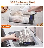 Vista 6 de AZC Báscula de alimentos recargable de 250 mAh, 0.1 oz-33 libras, báscula de cocina impermeable de acero inoxidable 304, baterías y básculas
