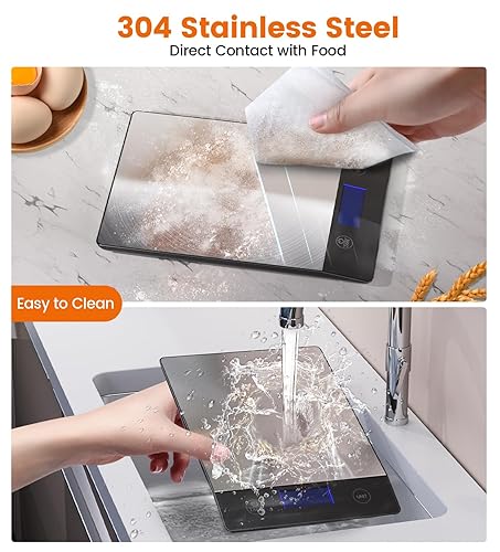 Miniatura 6 de AZC Báscula de alimentos recargable de 250 mAh, 0.1 oz-33 libras, báscula de cocina impermeable de acero inoxidable 304, baterías y básculas de