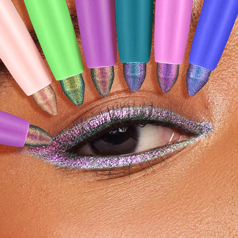 Chameleon Eyeliner Pencil Set 6 Pack - Color Shifting Multichrome Eyeshadow Stick, Metallic Glitter Holographic Gel Eye Liner, Waterproof Long Lasting Smudge Proof Eye Makeup for Women