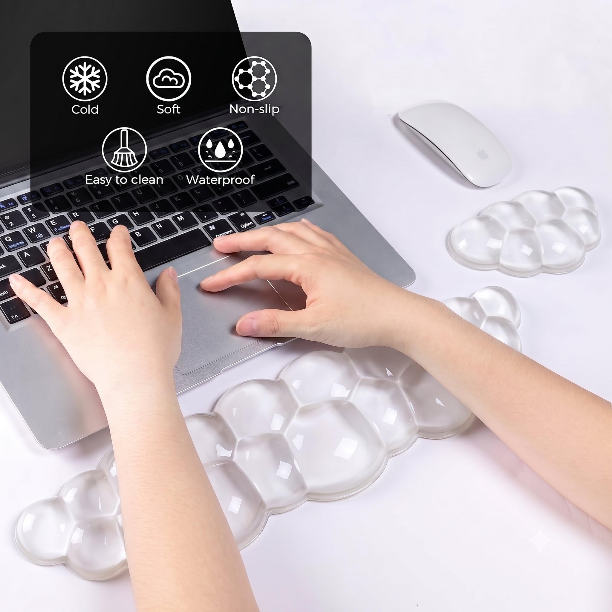 Gel Cloud, set poggiapolsi per tastiera e mouse, con poggiapolsi e supporto per mouse, per ufficio, gaming, computer portatile, ergonomico, comodo, sollievo dal dolore, set di cloud pad