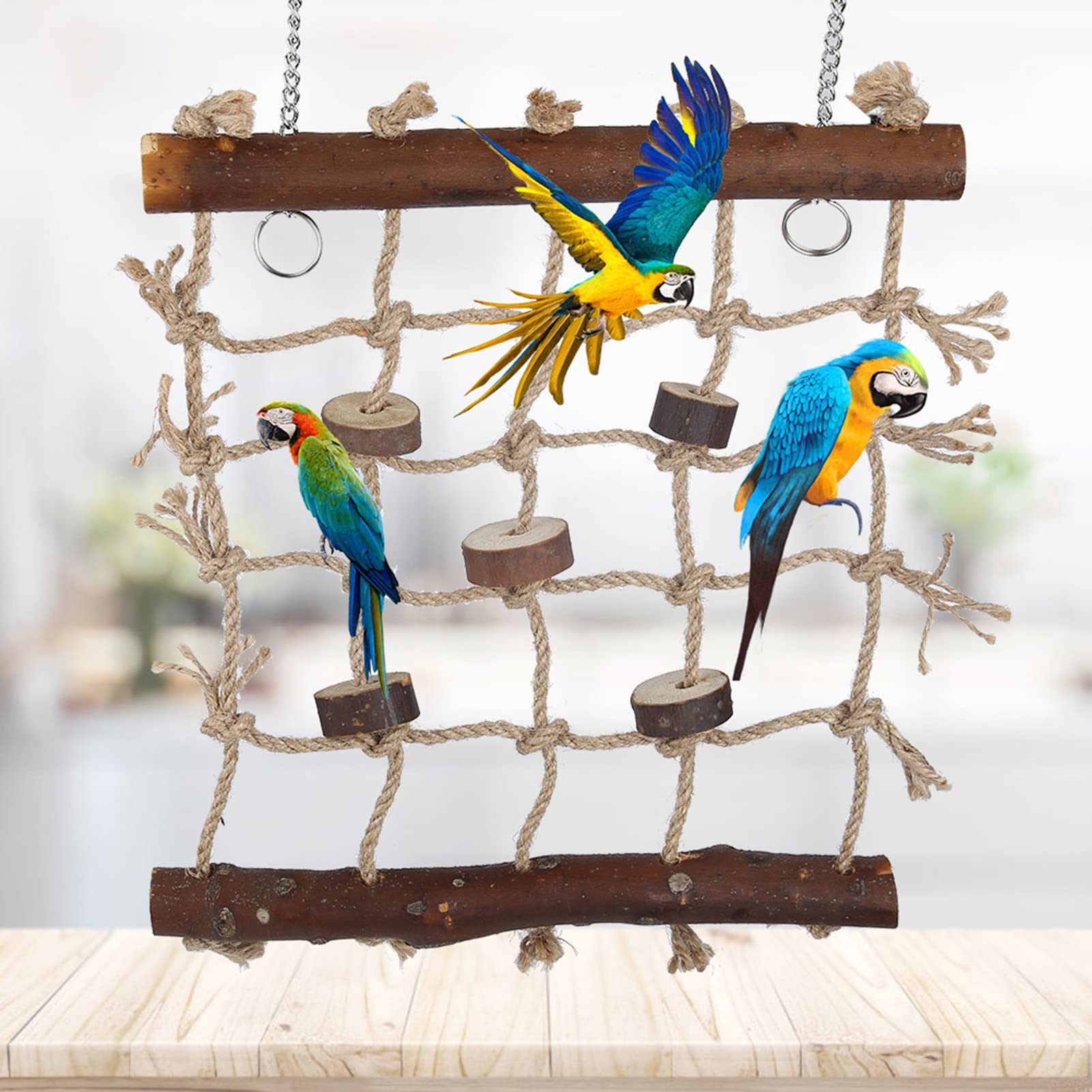 Vogelkletternetz Haustier Vogel Spielen Hanfseilnetz Papagei Kletterleiter Hängen Käfig Kauen Hängen Schaukelnetz für Papagei Spielen Kauen Hocken