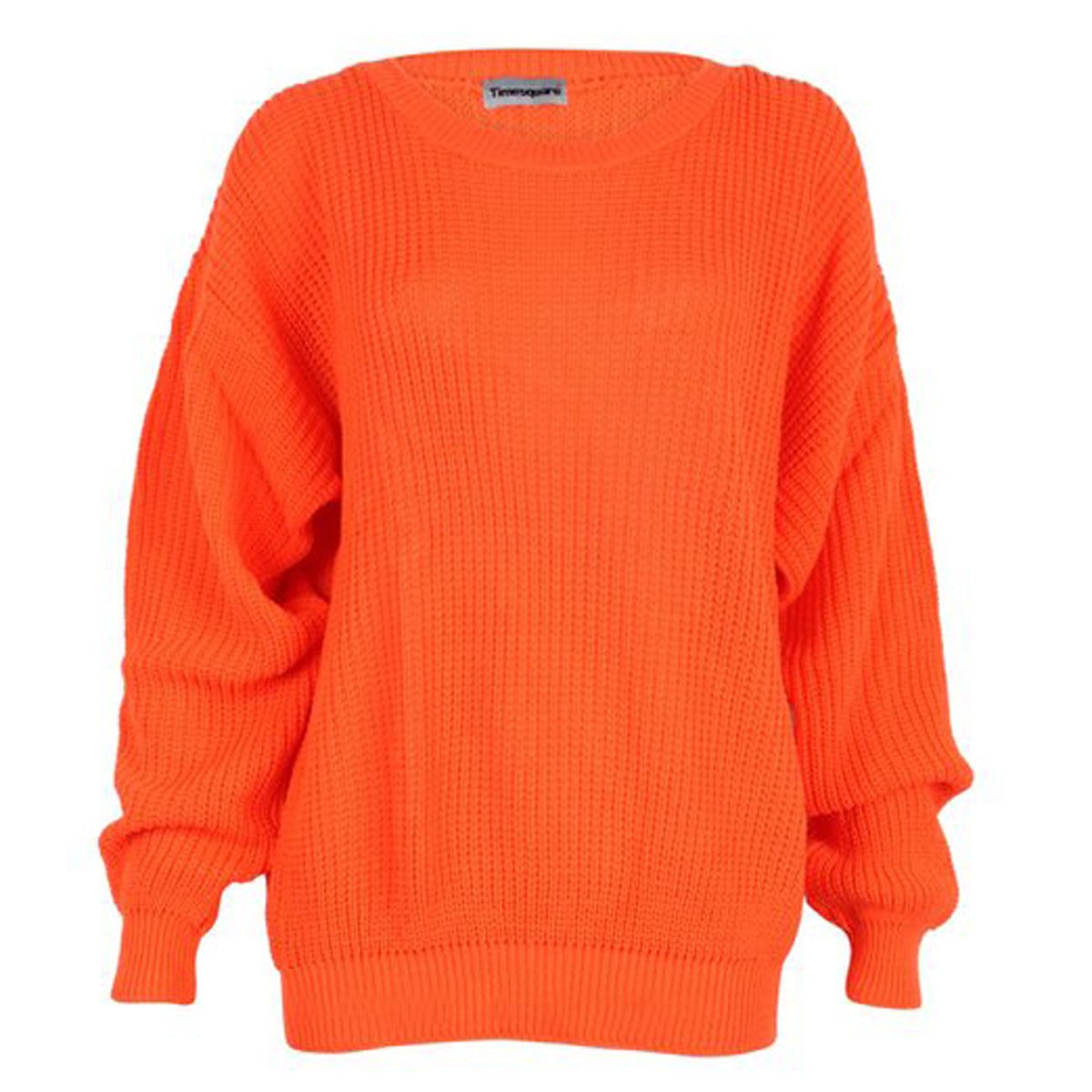 Girlzwalk Women's Orange Oversized Baggy Chunky Knitted Jumper Pullover Sweater Top - 12-14
