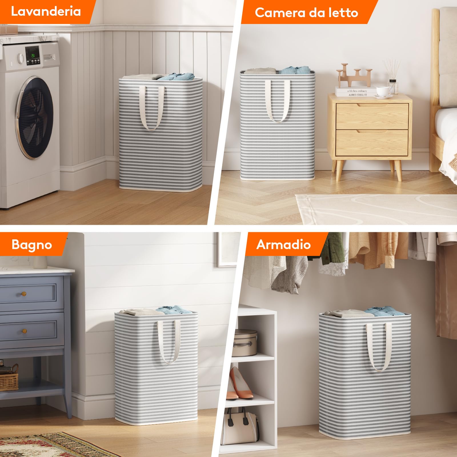 Lifewit Cesto Portabiancheria, Grande Cesta Portabiancheria Pieghevole con Manici Allungati, Portabiancheria Sporca, Laundry Basket per Vestiti, Asciugamani, Coperte, Grigio, 65 L