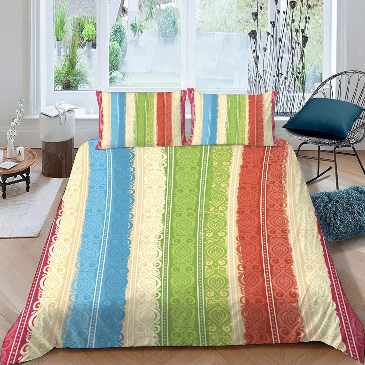 Housse de couette 140x200 géométrie 3D parure de lit 1 personne microfibre avec 2 taies d'oreiller