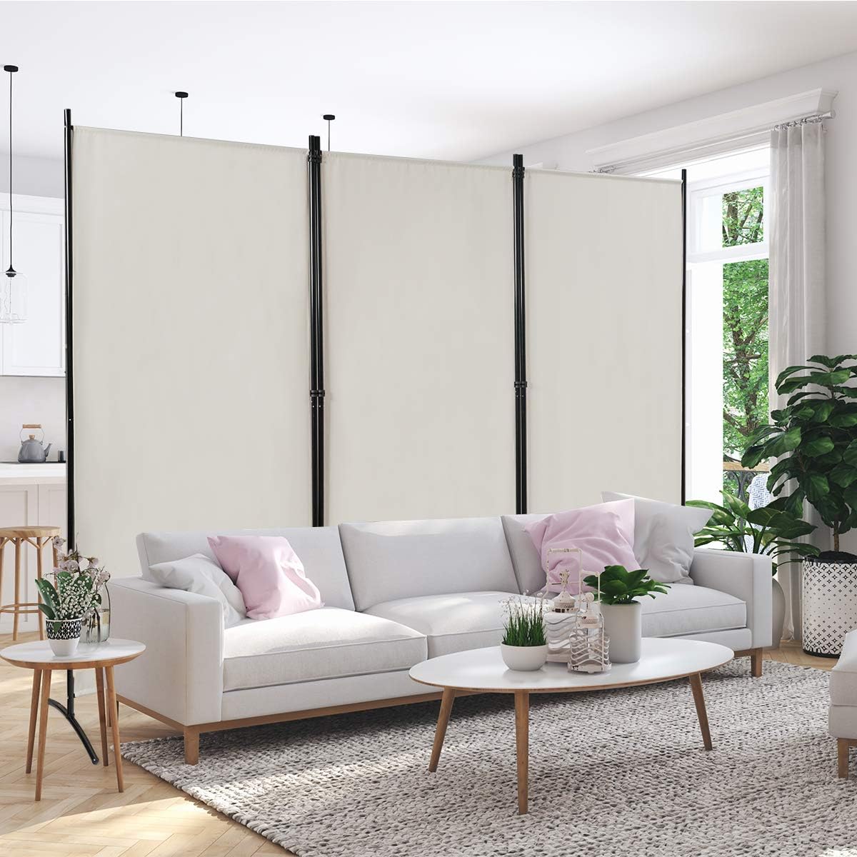 FANTASK 260 x 183 cm, divisorio pieghevole, 3 pezzi, divisorio da parete in metallo e poliestere, frangivista, divisore interno per casa, ufficio, terrazza, extra largo