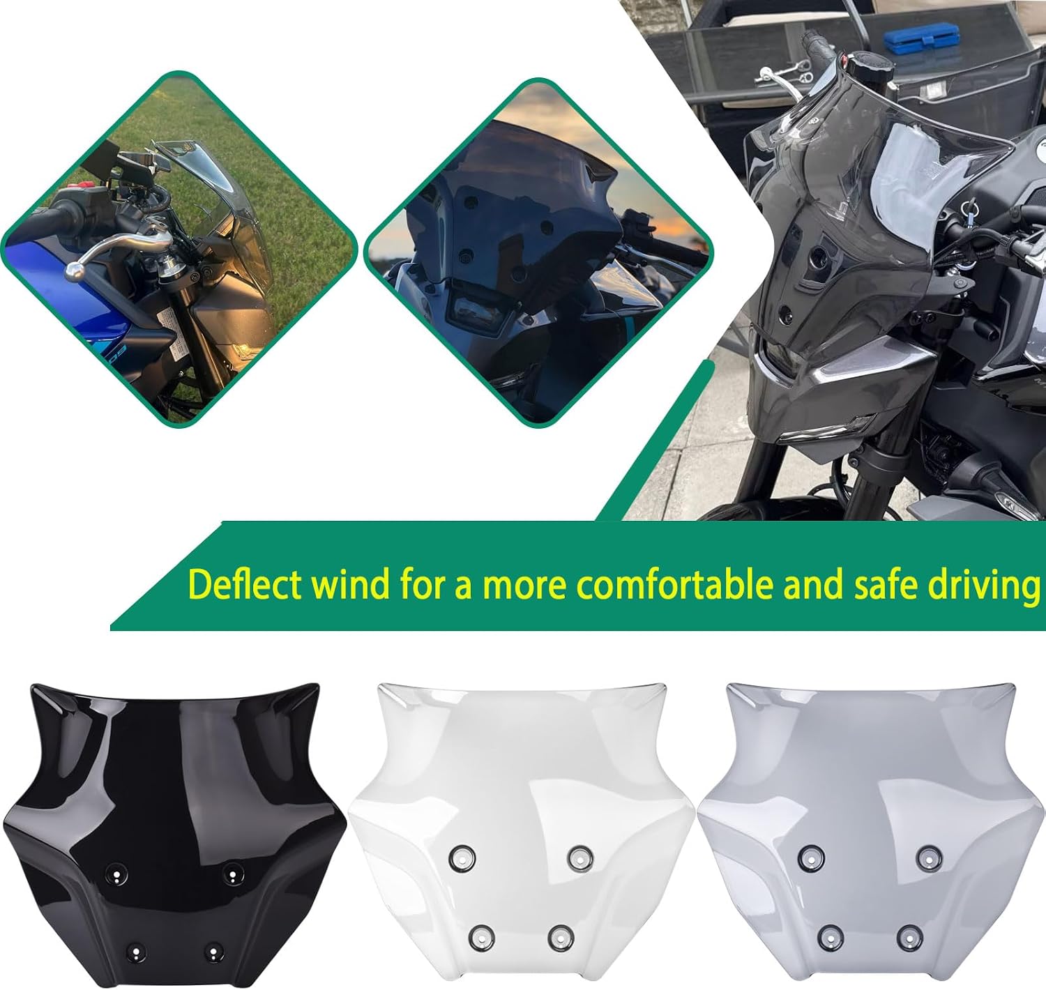 Motorcycle Windshield Windscreen Kit Replacement for YA&MA&HA MT-09 MT09 SP FZ09 FZ-09 Accessories 2024 Wind Deflector with Mounting Bracket (Blacksmoke Windscreen)