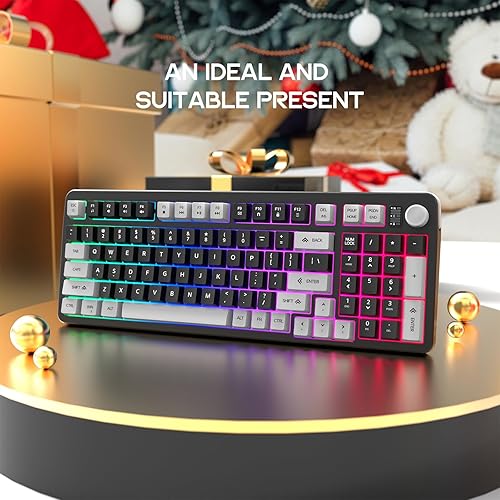 Miniatura 7 de Teclado para juegos con cable al 96%, teclado silencioso de membrana cremosa con teclado numérico y perilla de volumen, teclado USB iluminado para