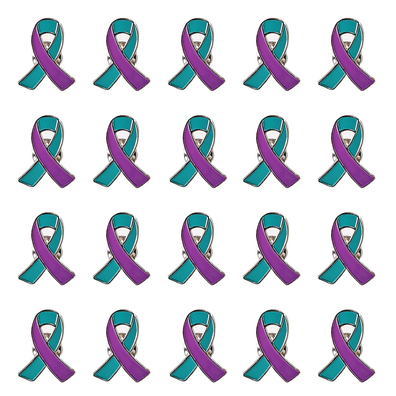 Mzztino20/50/100pcs Suicide Prevention Awareness Ribbon Pin Purple & Teal Awareness Enamel Lapel Pin