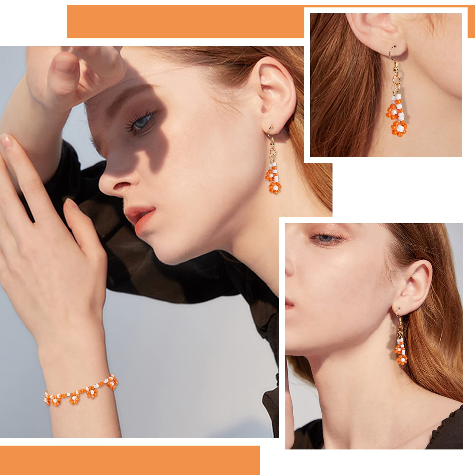 PH PandaHall 300pcs Perles De Verre Orange 8 Mm 15 Styles Perles De Verre Craquelées Perles Rondes D'Automne Perles D'Espacement En Vrac Pour Bracelets D'Automne, Colliers, Boucles D'Oreilles