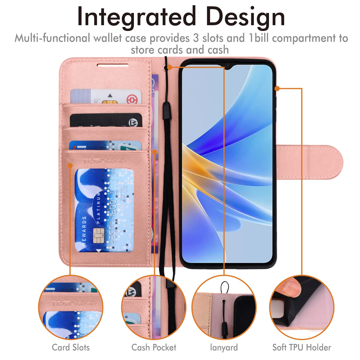 Wallet Case] Protective Cover With Cash & Card Holder, Stand And Wrist Strap For Oppo A17 - View #13