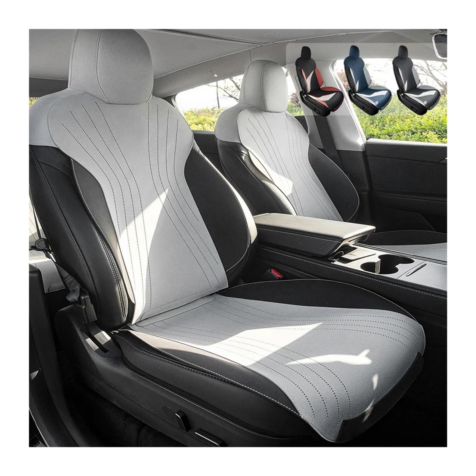 pokrowiec na siedzenia pokrowiec na fotelik Poduszka na siedzenie ze skóry zamszowej do modelu Tesla Y Model 3 Oddychająca osłona na siedzenie Akcesoria ochronne(Full set-GY)