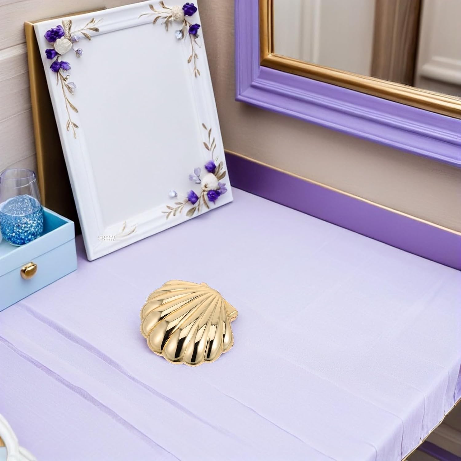 NUOBESTY European Vintage Shell Jewelry Box for Women, Golden Zinc Alloy image 5