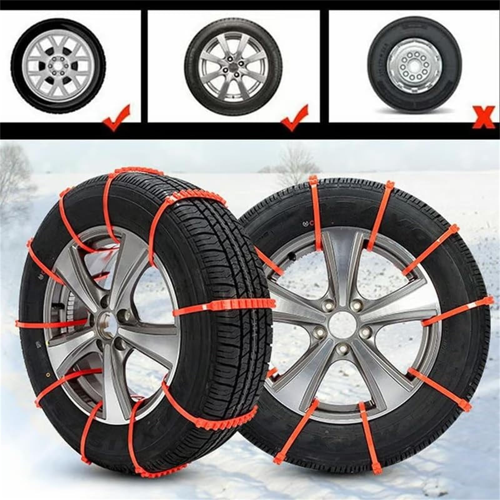 Correas de neumáticos con cremallera, cadena reutilizable anti-nieve, agarre de tracción universal para coche, camión, SUV, 40 unidades