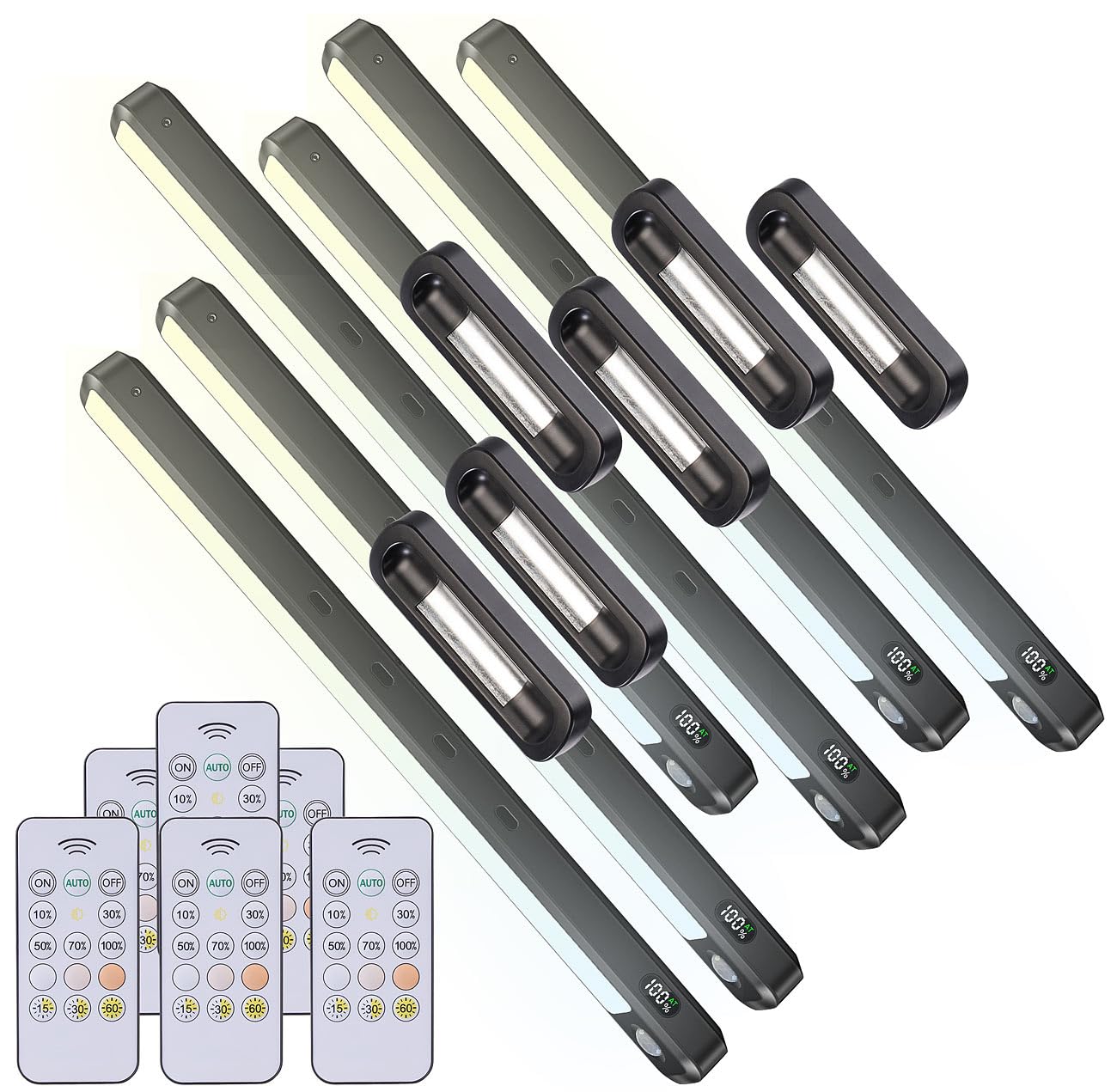 Lunartec LED-Akku-Lampe Magnet: 6er-Set LED-Akku-Unterbau-/Bilderleuchte, PIR, Fernbedienung, schwarz (Unterschrank-Beleuchtung Küche, Unterbaulampen Küche, Bild)