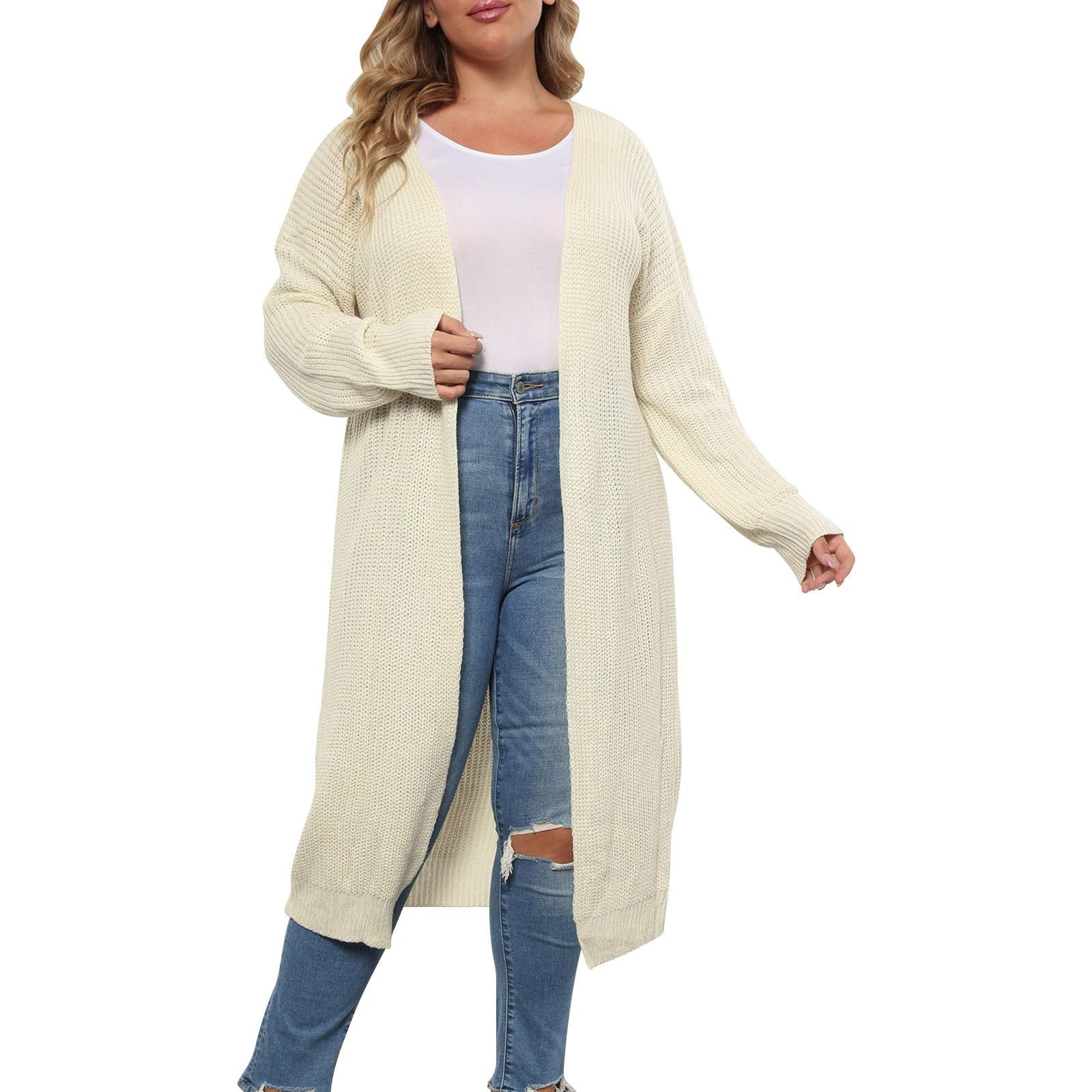 Chaqueta de punto para mujer Ang - Chaqueta de punto para mujer, color liso, talla grande, con bolsillos, cárdigan de manga larga, ligero, moderno, otoño, manga corta, larga, para uso diario y