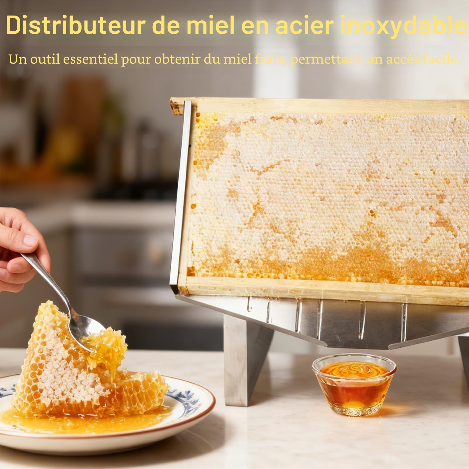Présentoir de Cadre en Nid d'Abeille en Acier Inoxydable, Support Réglable en Nid d'Abeille pour Apiculture, Support de Débouchage de Miel pour Restaurants, Cafés, Hôtels, Boulange