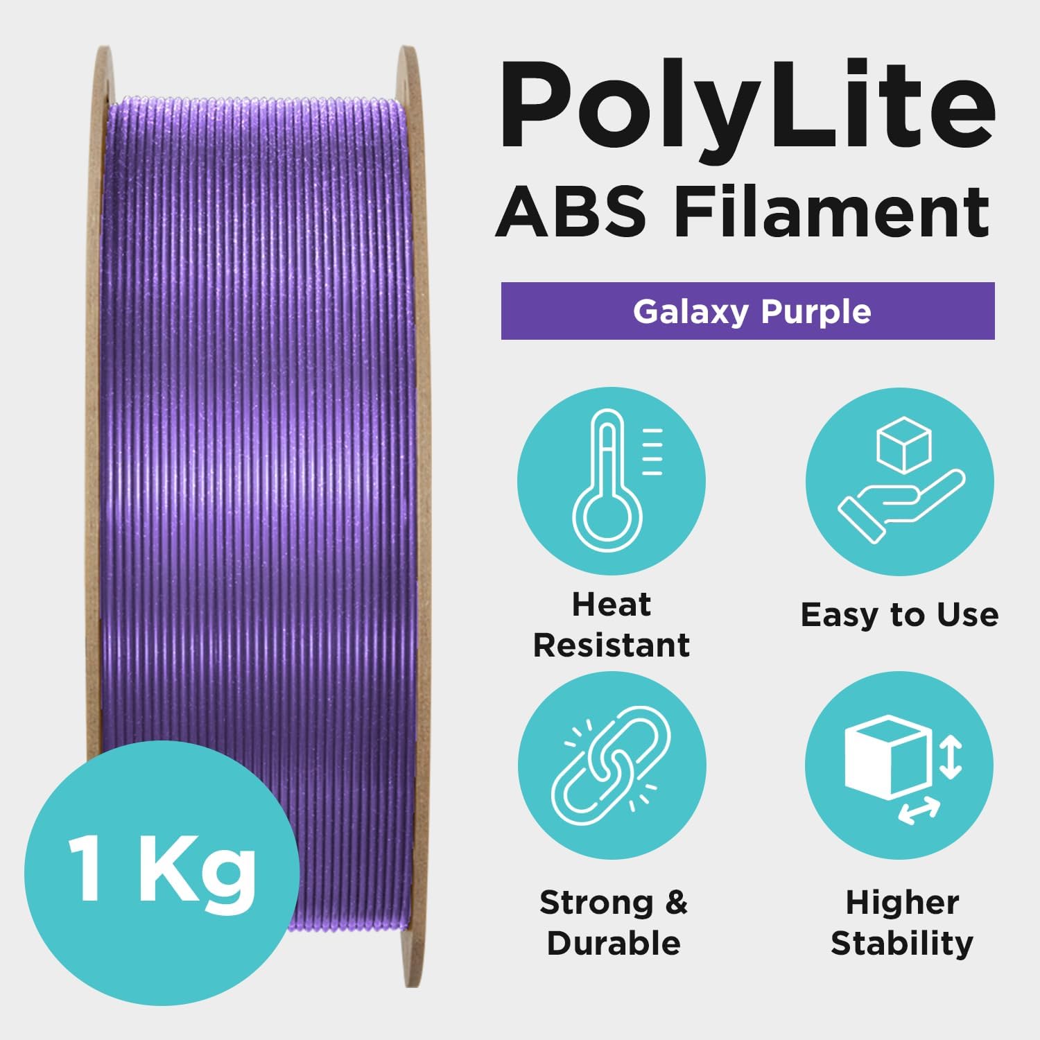 Polymaker Glitter ABS Filament 1.75mm, Galaxy Purple 3D Printer Filament 1.75mm Heat Resistant 1kg - Twinkling ABS 3D Printing Filament, Strong & Durable, Dimensional Accuracy +/- 0.03mm