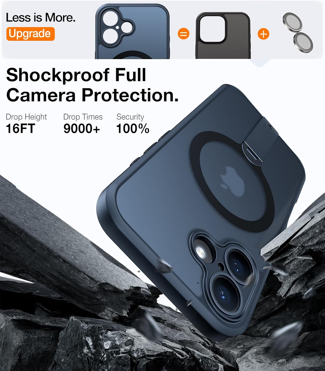 TORRAS Magnetic 360°Stand Case for iPhone 16 Case, [Full Camera Protection] [Fit for MagSafe][16FT Mil-Grade Drop Protection] Slim Frosted Case for 16 iPhone Phone Case with Kickstand (6.1"), Black
