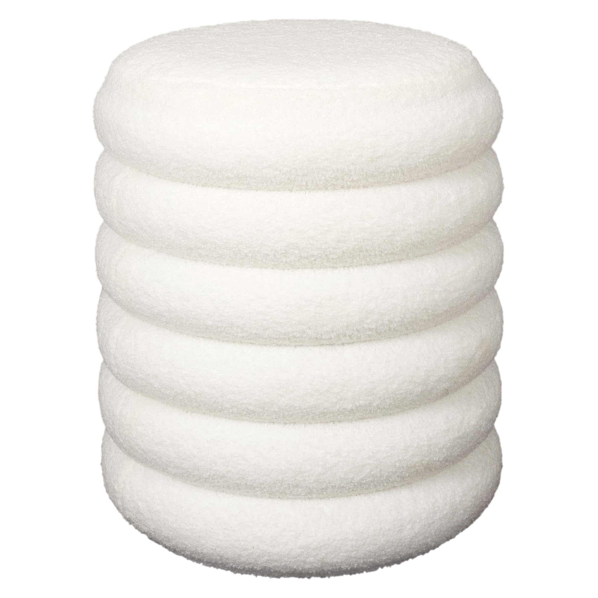 HOME DECO FACTORY Pouf de Rangement Bouclette Freya Assise et Coffre Blanc | Bois MDF et bouclette, pouf de rangement Freya, assise et coffre, salon ou chambre, 37x37x43,5 cm, blanc