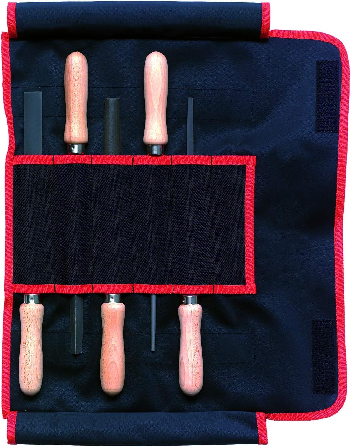 F. DICK Werkstattfeilensatz 5-teilig (inkl. Rolltasche, Feilen mit Buchenholz Griff, Hieb 2, geeignet für Holz, Stahl, Eisen, NE-Metall, für mittleren Materialabtrag, Feilensatz 200 mm) 1308202H