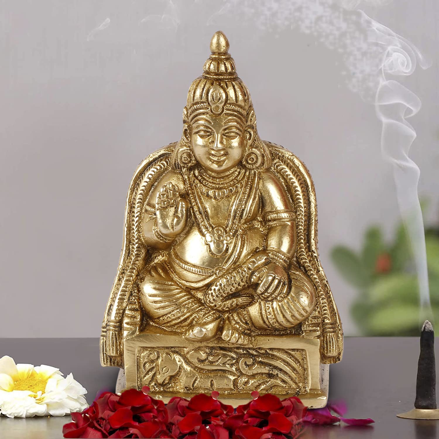 Brass Idol Lord Kuber Sitting Statue | Murti for Pooja Room, Meditation, Prayer, Business Murti for Prosperity Money Home Décor Locker Safe Tijori